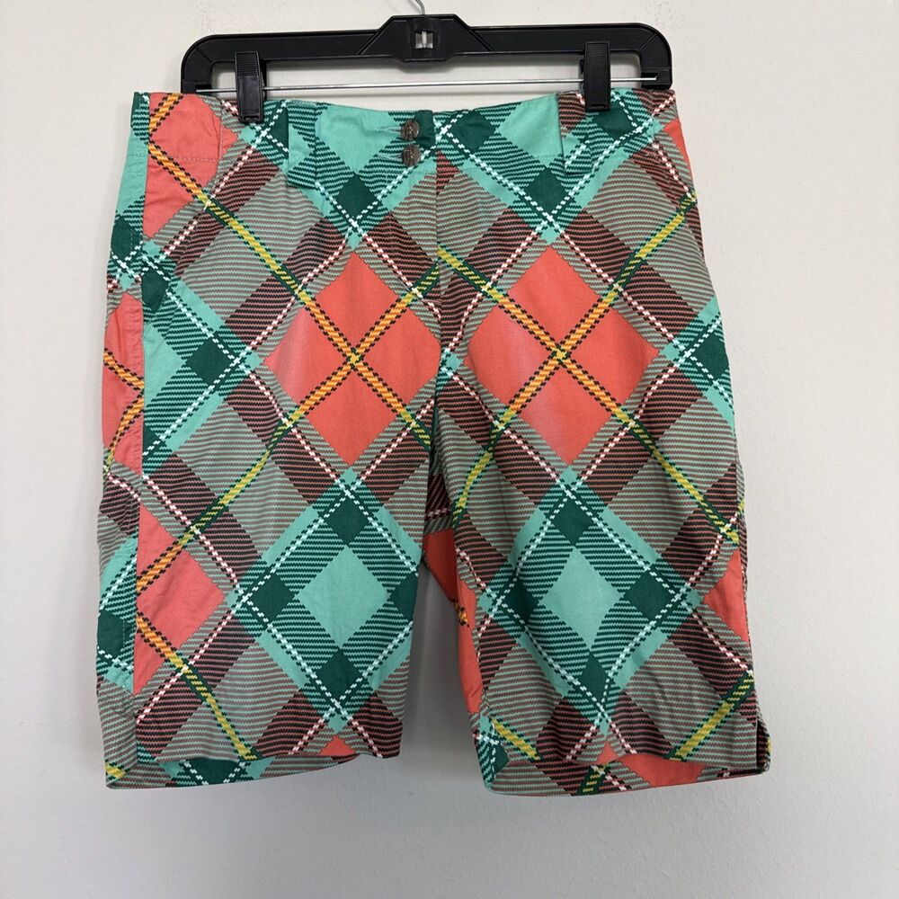 Loudmouth Ladies Bermuda Golf Short Coral Teal Yellow Size 6